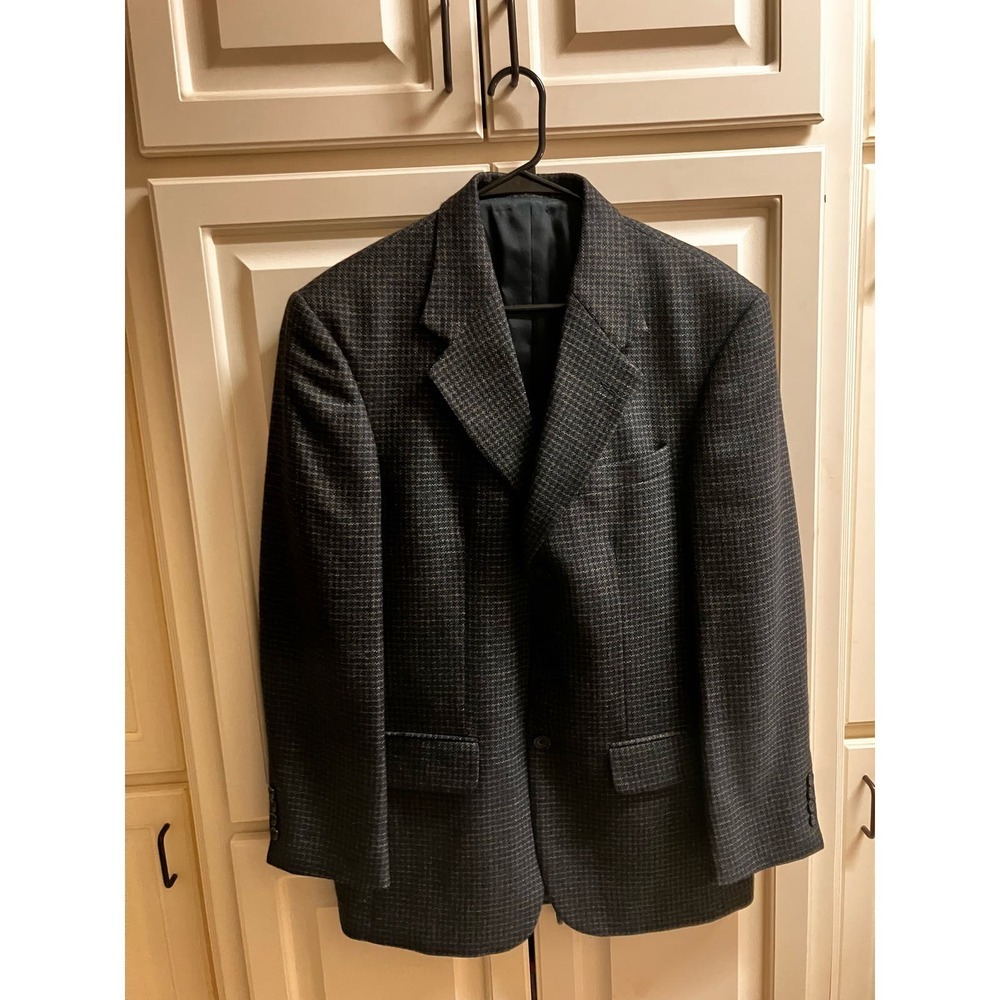 Oscar De La Renta Navy Blue Plaid‎ 38R Wool Blazer Sports Coat Preowned Menswear